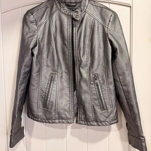 Baccini Women's Metallic Gray Faux Leather Jacket